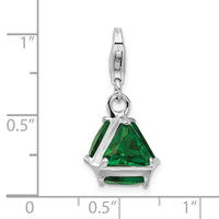 925 Sterling Silver Rhodium plated 3-D Green Glass with Lobster Clasp Charm