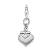 Goldia Sterling Silver Rhodium Plated Enameled Double Heart W/Lobster Claw Clasp Charm