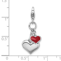 Goldia Sterling Silver Rhodium Plated Enameled Double Heart W/Lobster Claw Clasp Charm