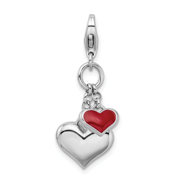 Goldia Sterling Silver Rhodium Plated Enameled Double Heart W/Lobster Claw Clasp Charm