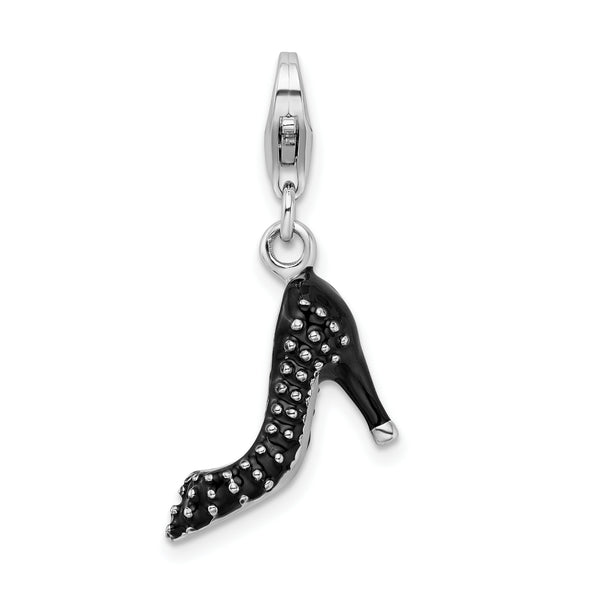Sterling Silver Rhodium Plated 3-D Enameled High Heel w/Lobster Clasp Charm