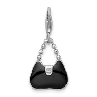 925 Sterling Silver Rhodium-plated 3-D Enameled Purse with Lobster Clasp Charm