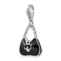 925 Sterling Silver Rhodium-plated 3-D Enameled Purse with Lobster Clasp Charm