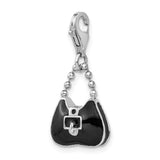 925 Sterling Silver Rhodium-plated 3-D Enameled Purse with Lobster Clasp Charm