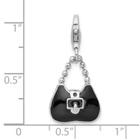 925 Sterling Silver Rhodium-plated 3-D Enameled Purse with Lobster Clasp Charm