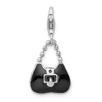 925 Sterling Silver Rhodium-plated 3-D Enameled Purse with Lobster Clasp Charm