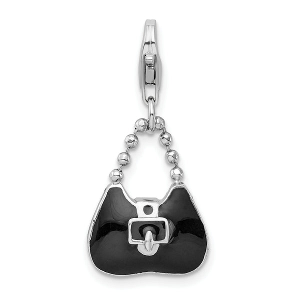 925 Sterling Silver Rhodium-plated 3-D Enameled Purse with Lobster Clasp Charm