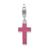 Sterling Silver Rhodium Plated Enameled Cross W/Lobster Claw Clasp Clasp Charm Charms