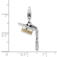 925 Sterling Silver Rhodium-plated 3-D Enameled Graduation Cap Lobster Clasp Charm