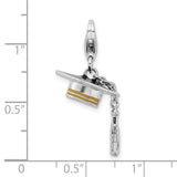 925 Sterling Silver Rhodium-plated 3-D Enameled Graduation Cap Lobster Clasp Charm