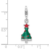 Sterling Silver Rhodium-Plated 3-D Enameled Christmas Tree w/Lobster Clasp