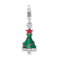 Sterling Silver Rhodium-Plated 3-D Enameled Christmas Tree w/Lobster Clasp