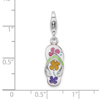 Goldia Sterling Silver Rhodium-Plated 3-d Enameled Flip-Flop W/Lobster Claw Clasp Charm