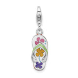 Goldia Sterling Silver Rhodium-Plated 3-d Enameled Flip-Flop W/Lobster Claw Clasp Charm