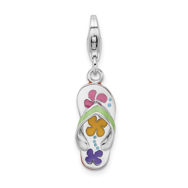 Goldia Sterling Silver Rhodium-Plated 3-d Enameled Flip-Flop W/Lobster Claw Clasp Charm