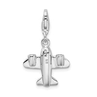 Goldia Sterling Silver Rhodium-Plated 3-d Airplane W/Lobster Claw Clasp Charm
