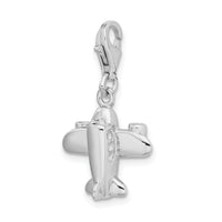 Goldia Sterling Silver Rhodium-Plated 3-d Airplane W/Lobster Claw Clasp Charm