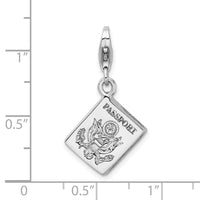 925 Sterling Silver Rhodium-plated 3-D Passport with Lobster Clasp Charm
