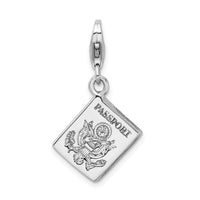925 Sterling Silver Rhodium-plated 3-D Passport with Lobster Clasp Charm
