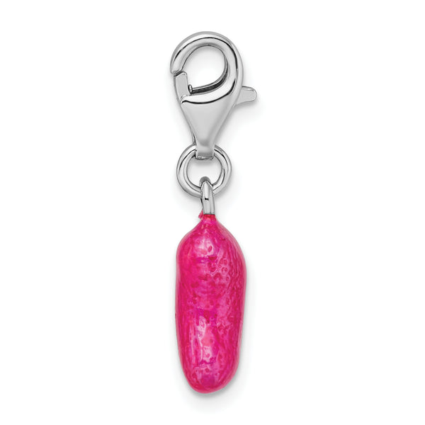 Goldia Sterling Silver Rhodium-Plated 3-d Enameled Pink Bean W/Lobster Claw Clasp Charm