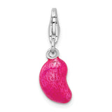 Goldia Sterling Silver Rhodium-Plated 3-d Enameled Pink Bean W/Lobster Claw Clasp Charm