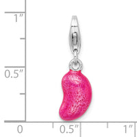 Goldia Sterling Silver Rhodium-Plated 3-d Enameled Pink Bean W/Lobster Claw Clasp Charm