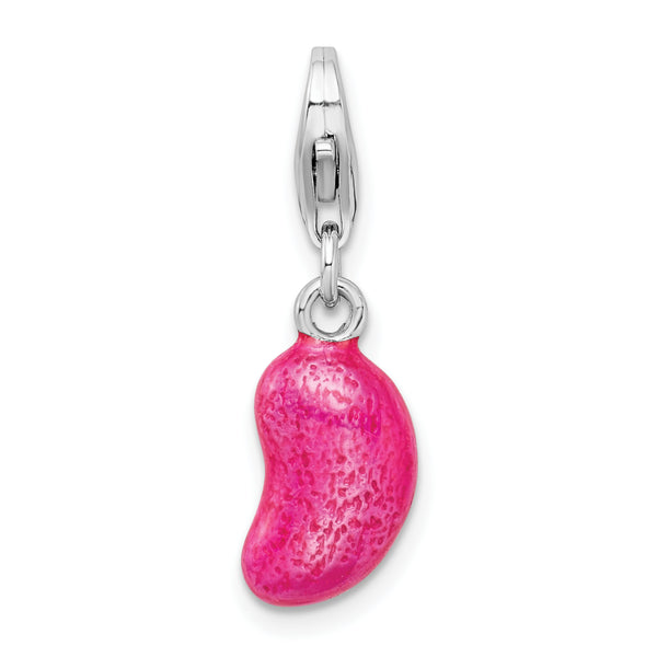 Goldia Sterling Silver Rhodium-Plated 3-d Enameled Pink Bean W/Lobster Claw Clasp Charm