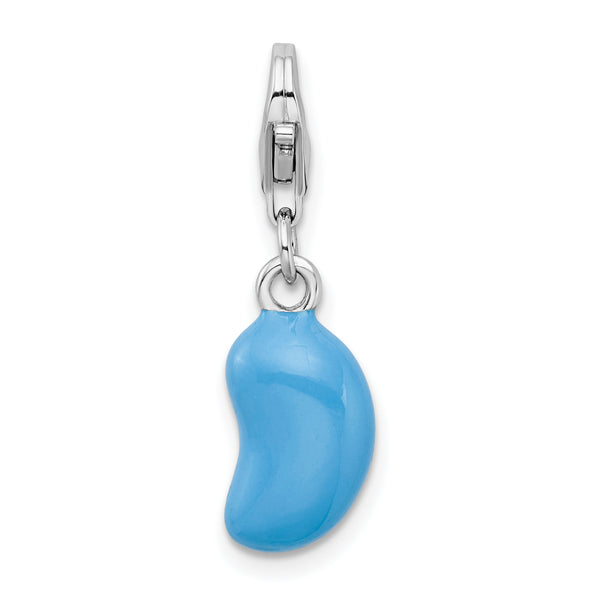 Goldia Sterling Silver Rhodium-Plated 3-d Enameled Blue Bean W/Lobster Claw Clasp Charm