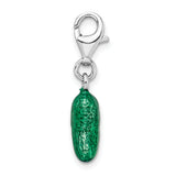 Goldia Sterling Silver Rhodium-Plated 3-d Enameled Green Bean W/Lobster Claw Clasp Char