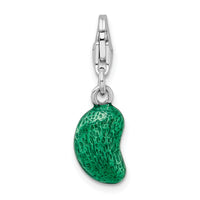 Goldia Sterling Silver Rhodium-Plated 3-d Enameled Green Bean W/Lobster Claw Clasp Char