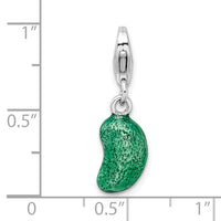 Goldia Sterling Silver Rhodium-Plated 3-d Enameled Green Bean W/Lobster Claw Clasp Char