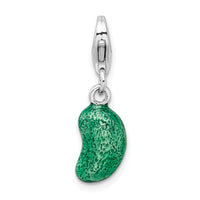Goldia Sterling Silver Rhodium-Plated 3-d Enameled Green Bean W/Lobster Claw Clasp Char