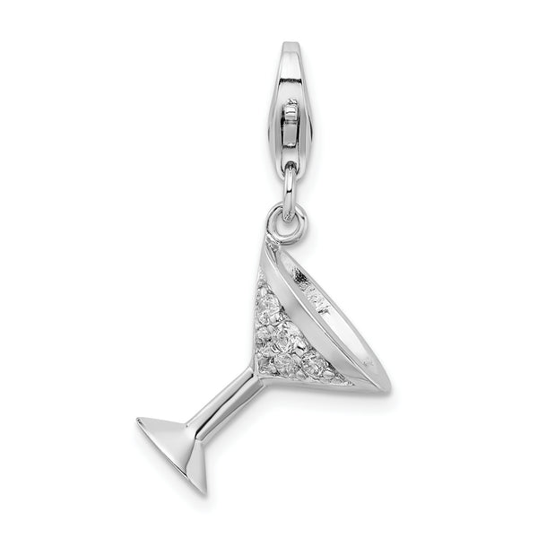 Adornica Diamonds Sterling Silver Amore La Vita Rhodium-plated CZ 3-D Martini Glass Charm