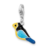 Goldia Sterling Silver Rhodium-Plated 3-d Enameled Bird W/Lobster Claw Clasp Charm