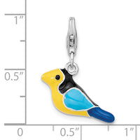Goldia Sterling Silver Rhodium-Plated 3-d Enameled Bird W/Lobster Claw Clasp Charm
