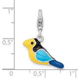 Goldia Sterling Silver Rhodium-Plated 3-d Enameled Bird W/Lobster Claw Clasp Charm