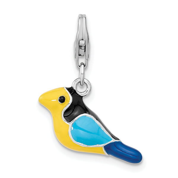 Goldia Sterling Silver Rhodium-Plated 3-d Enameled Bird W/Lobster Claw Clasp Charm