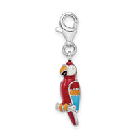 Goldia Sterling Silver Rhodium-Plated 3-d Enameled Parrot W/Lobster Claw Clasp Charm