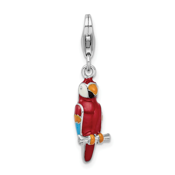 Goldia Sterling Silver Rhodium-Plated 3-d Enameled Parrot W/Lobster Claw Clasp Charm