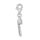 925 Sterling Silver Rhodium-plated 3-D Wings with Lobster Clasp Charm