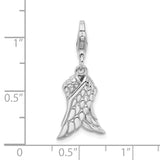 925 Sterling Silver Rhodium-plated 3-D Wings with Lobster Clasp Charm