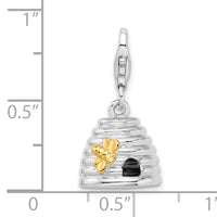 Sterling Silver Rhodium-Plated & Gold Plated 3-D Beehive w/Lobster Clasp