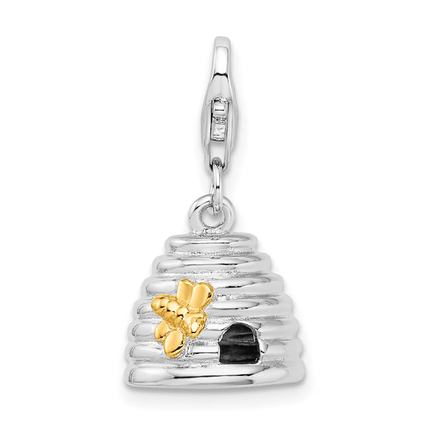 Sterling Silver Rhodium-Plated & Gold Plated 3-D Beehive w/Lobster Clasp