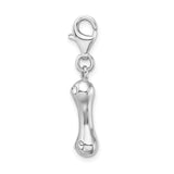 Amore LaVita Sterling Silver CZ Rhodium-Plated 3-D Bone with Lobster Clasp Charm