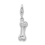 Amore LaVita Sterling Silver CZ Rhodium-Plated 3-D Bone with Lobster Clasp Charm