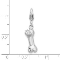Amore LaVita Sterling Silver CZ Rhodium-Plated 3-D Bone with Lobster Clasp Charm