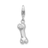 Amore LaVita Sterling Silver CZ Rhodium-Plated 3-D Bone with Lobster Clasp Charm