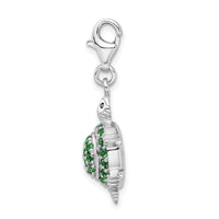 Goldia Sterling Silver Rhodium Plated Synthetic Cz Green Turtle W/Lobster Claw Clasp Charm