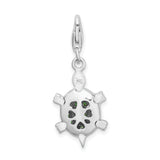 Goldia Sterling Silver Rhodium Plated Synthetic Cz Green Turtle W/Lobster Claw Clasp Charm