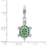 Goldia Sterling Silver Rhodium Plated Synthetic Cz Green Turtle W/Lobster Claw Clasp Charm